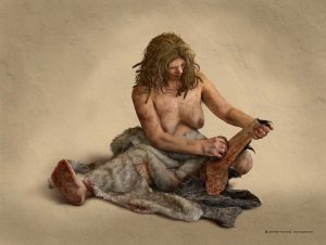 Hombre neandertal tallando silex, Neanderthal man carving silex